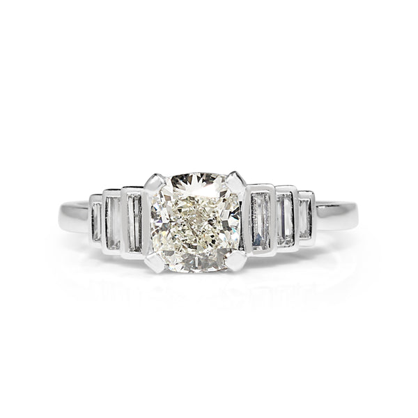 Platinum Cushion Stepped Down Diamond Ring