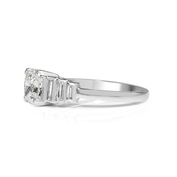 Platinum Cushion Stepped Down Diamond Ring