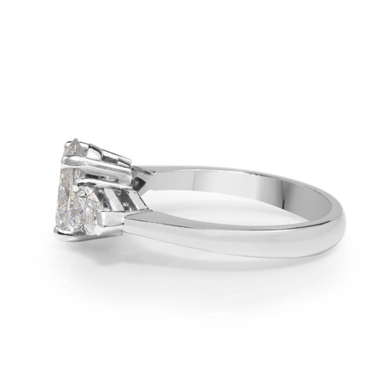 18ct White Gold Oval and Pear Cut Diamond 3 Stone