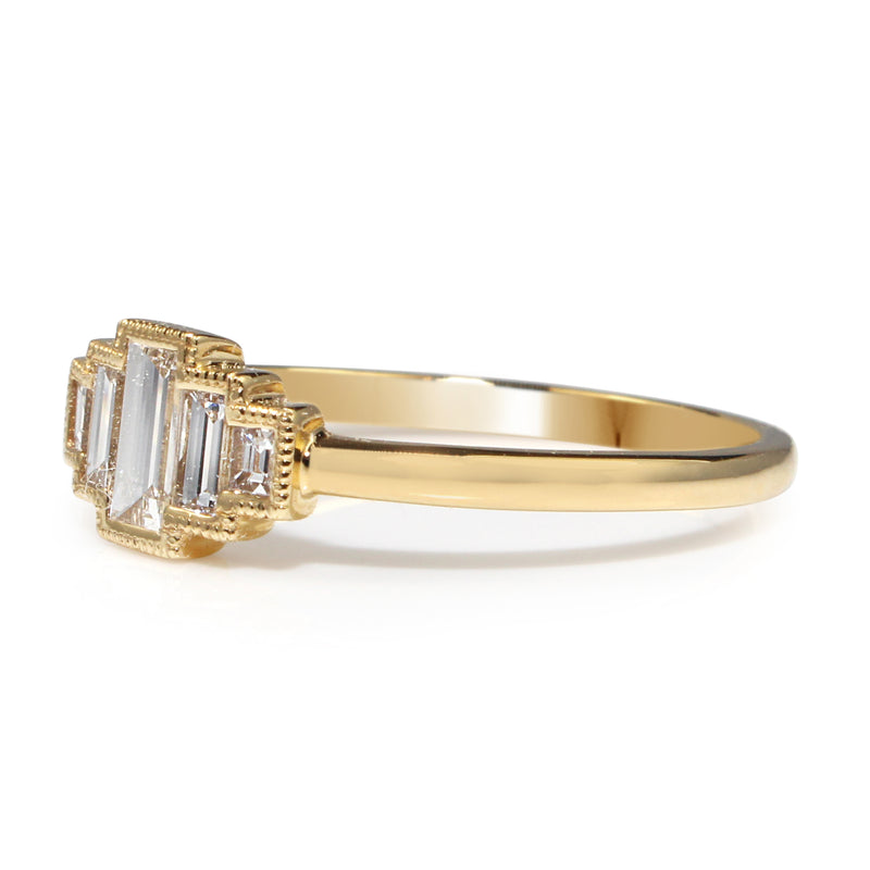 18ct Yellow Gold Baguette Diamond 5 Stone Ring