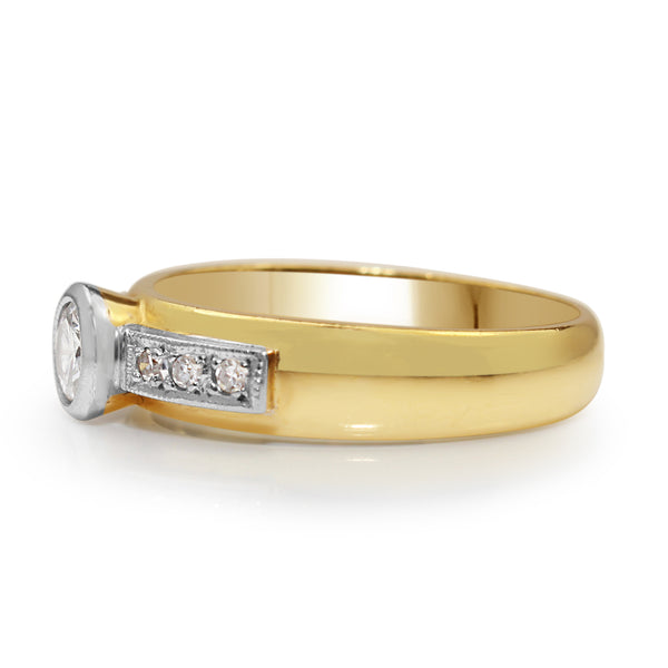 18ct Yellow and White Gold Bezel Diamond Ring