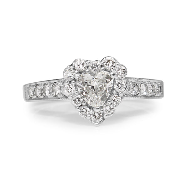 14ct White Gold Heart Halo Diamond Ring