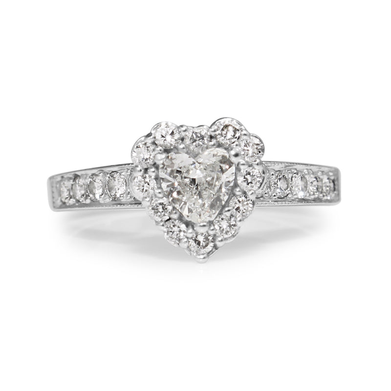 14ct White Gold Heart Halo Diamond Ring