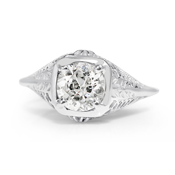 14ct White Gold Art Deco Diamond Solitaire Ring