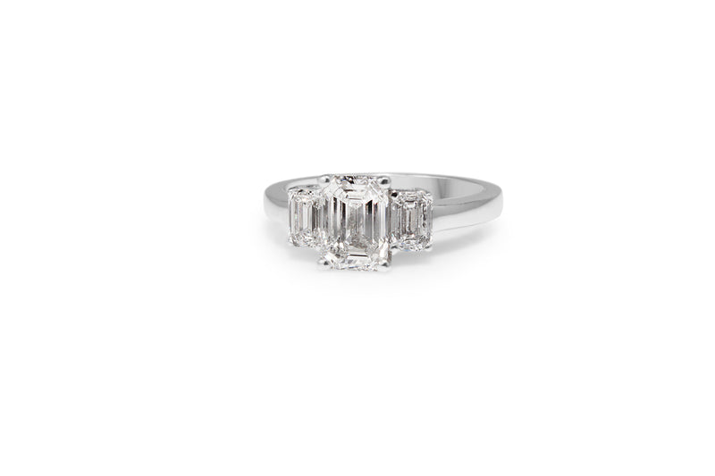 18ct White Gold Emerald Cut 3 Stone Diamond Ring