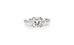 18ct White Gold Cushion and Trillion Cut 3 Stone Diamond Ring