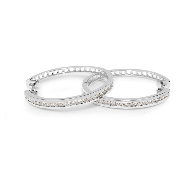 9ct White Gold Large Diamond Hoops
