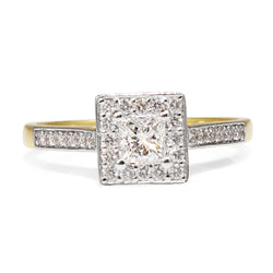 18ct Yellow and White Gold Square Halo Diamond Ring