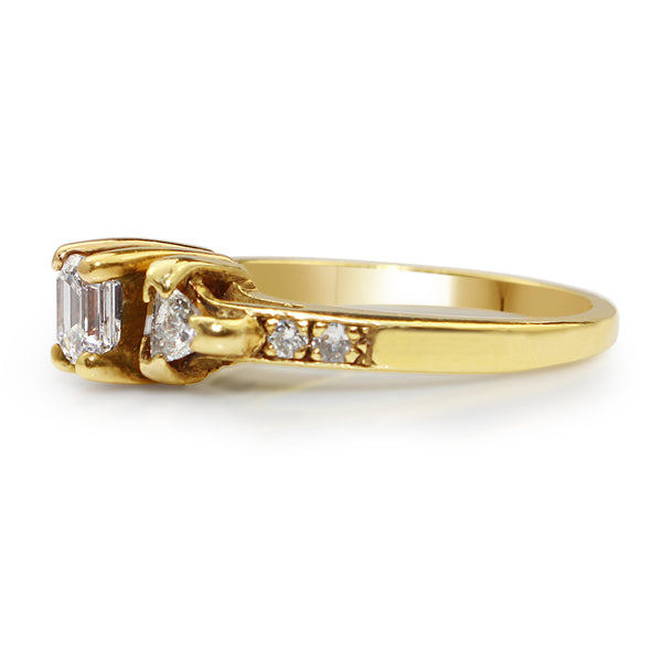 18ct Yellow Gold Emerald and Trillion 3 Stone Diamond Ring