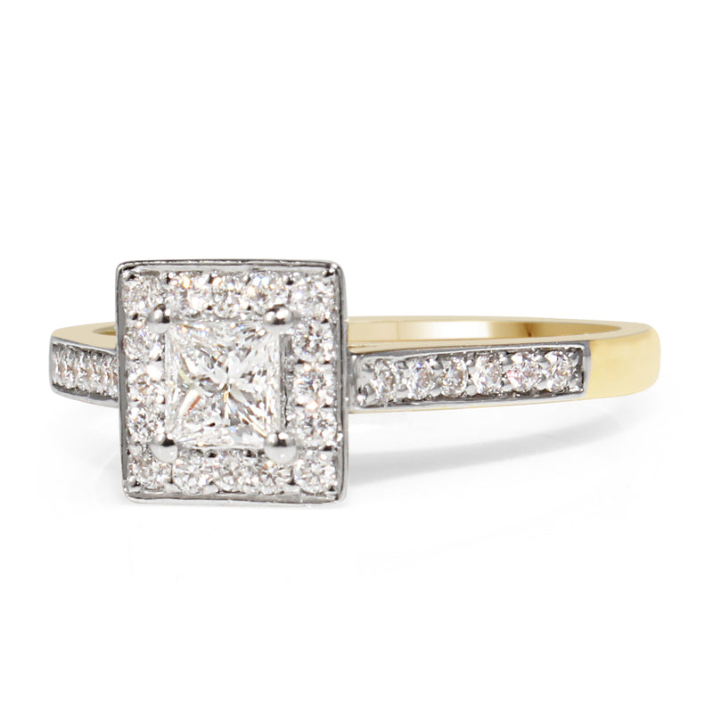 18ct Yellow and White Gold Square Halo Diamond Ring