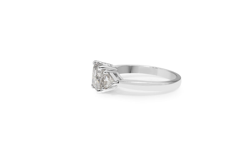 18ct White Gold Cushion and Trillion Cut 3 Stone Diamond Ring