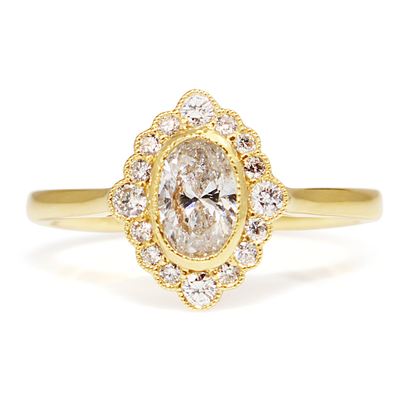 18ct Yellow Gold Oval Halo Diamond Ring