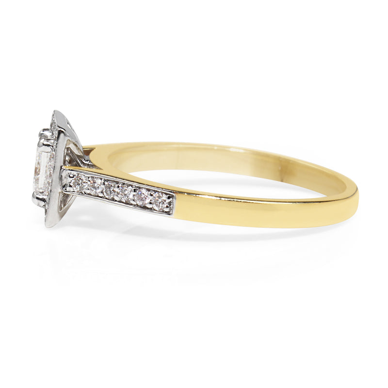 18ct Yellow and White Gold Square Halo Diamond Ring