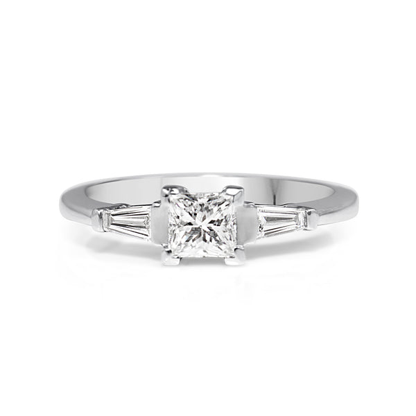 18ct White Gold Princess Cut and Baguette Diamond Ring