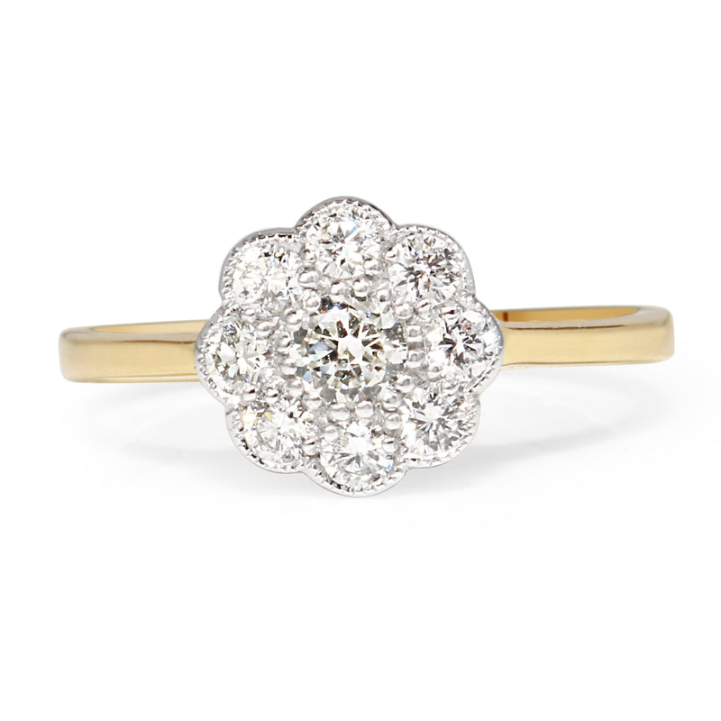 9ct Yellow and White Gold Diamond Daisy Ring