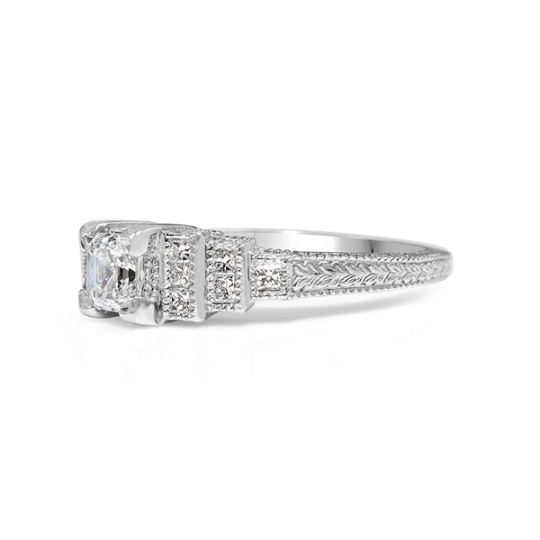 18ct White Gold Vintage Style Asscher Stepped Down Diamond Ring