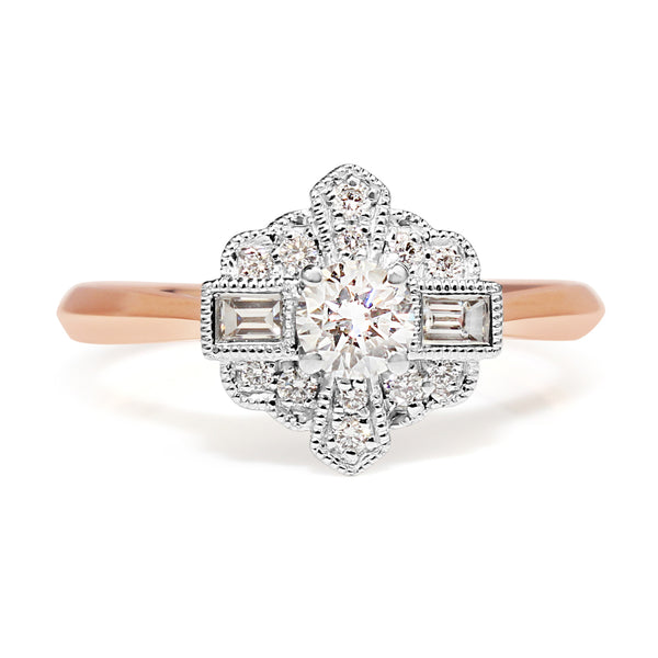 18ct Rose and White Gold Art Deco Style Ring