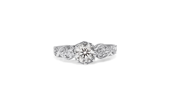 Platinum Engraved Diamond Solitare Ring