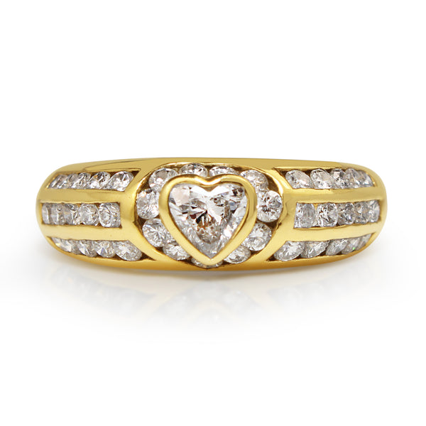 18ct Yellow Gold Diamond Heart Band Ring