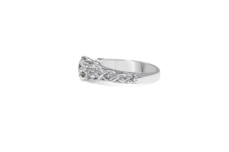 Platinum Engraved Diamond Solitare Ring