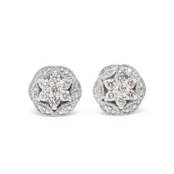 9ct White Gold Cluster Diamond Stud Earrings