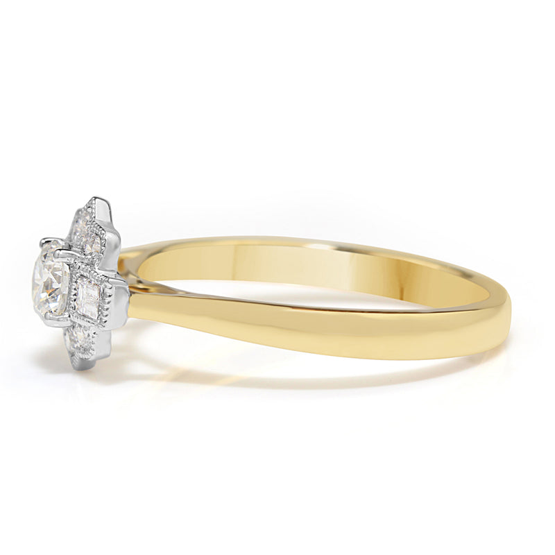18ct Yellow and White Gold Art Deco Style Diamond Ring