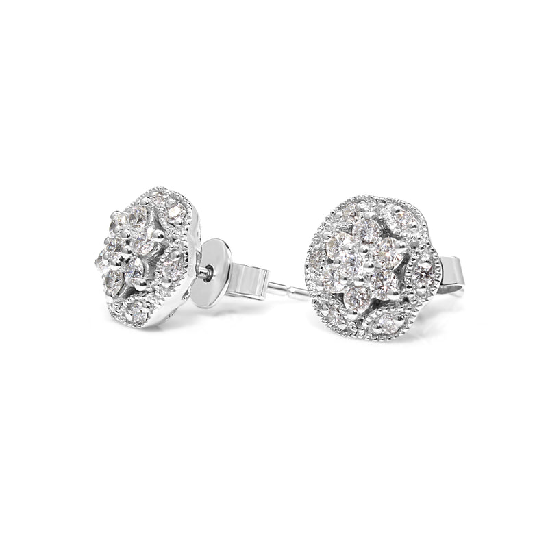 9ct White Gold Cluster Diamond Stud Earrings