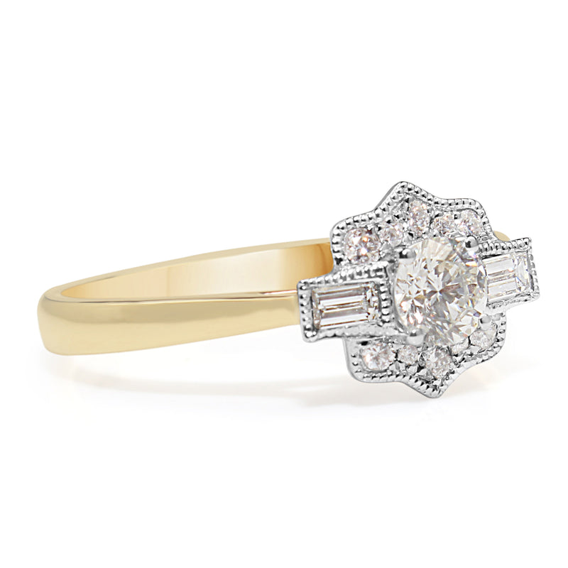 18ct Yellow and White Gold Art Deco Style Diamond Ring