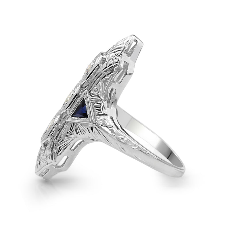 18ct White Gold Art Deco Diamond and Sapphire Ring