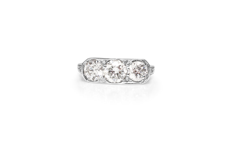 Platinum Art Deco Diamond 3 Stone Ring
