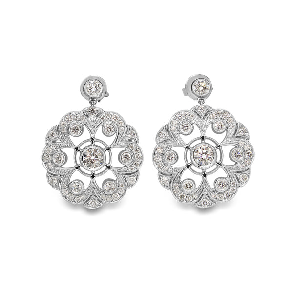 18ct White Gold Edwardian Style Diamond Drop Earrings
