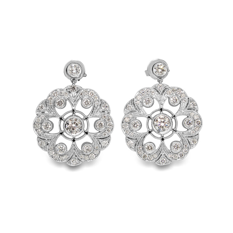 18ct White Gold Edwardian Style Diamond Drop Earrings