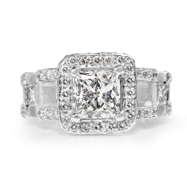 18ct White Gold Princess Halo Diamond Ring