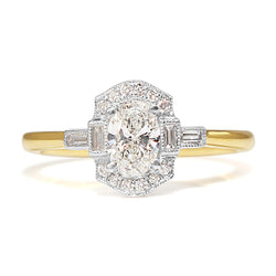 18ct Yellow and White Gold Deco Style Halo Ring