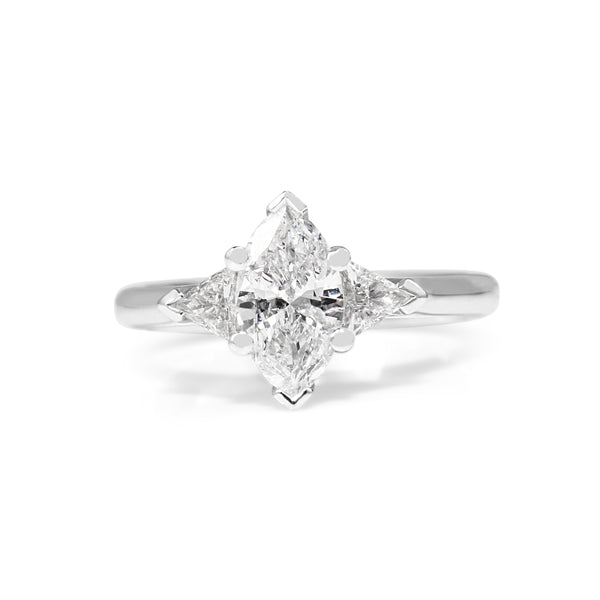 18ct White Gold Marquise and Trillion 3 Stone Diamond Ring