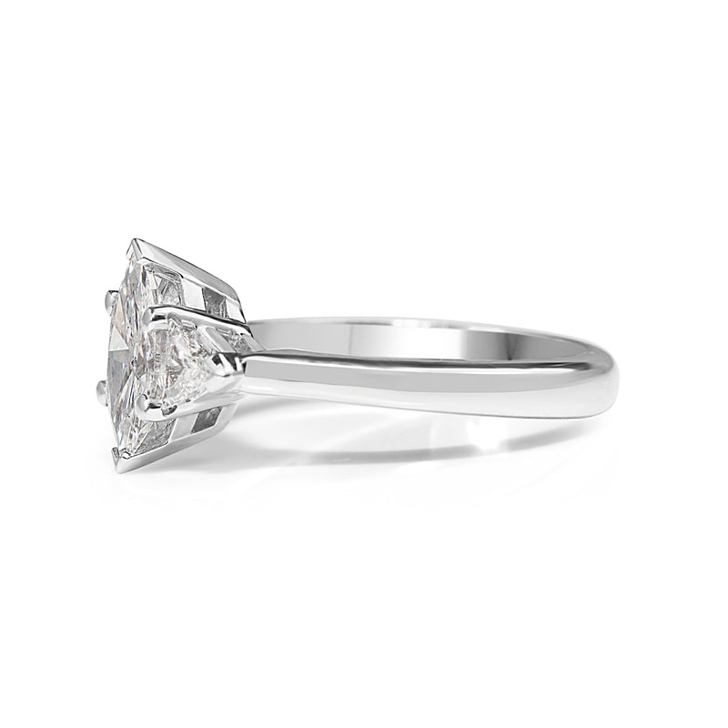 18ct White Gold Marquise and Trillion 3 Stone Diamond Ring