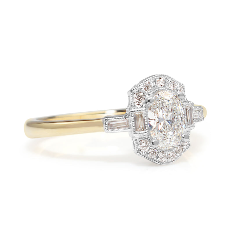 18ct Yellow and White Gold Deco Style Halo Ring