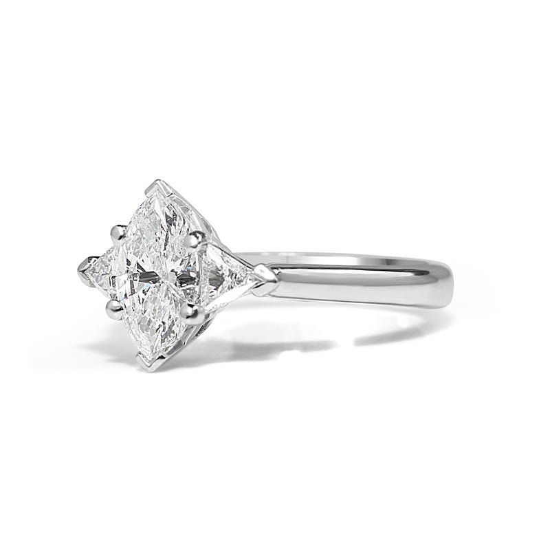 18ct White Gold Marquise and Trillion 3 Stone Diamond Ring