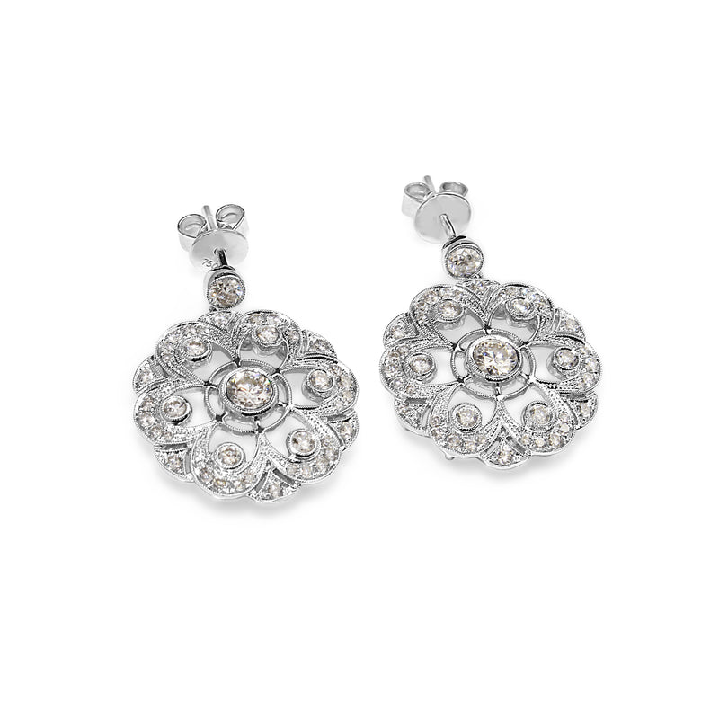 18ct White Gold Edwardian Style Diamond Drop Earrings