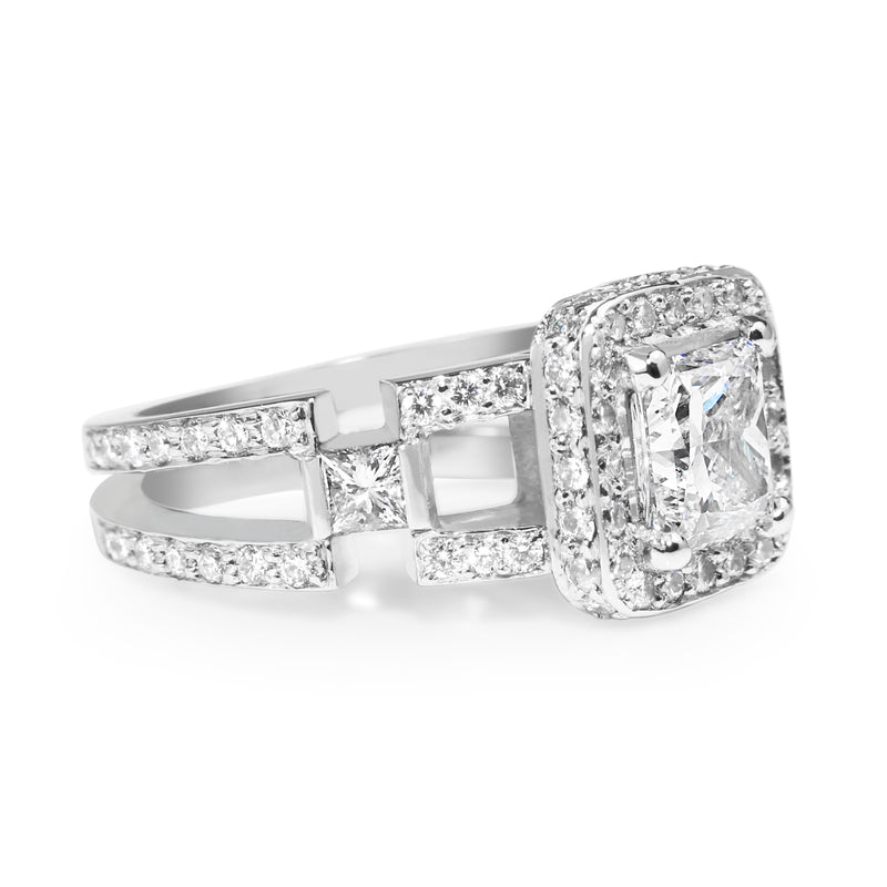 18ct White Gold Princess Halo Diamond Ring