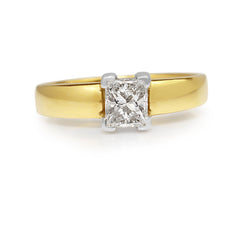 18ct Yellow and White Gold Princess Cut Diamond Solitaire