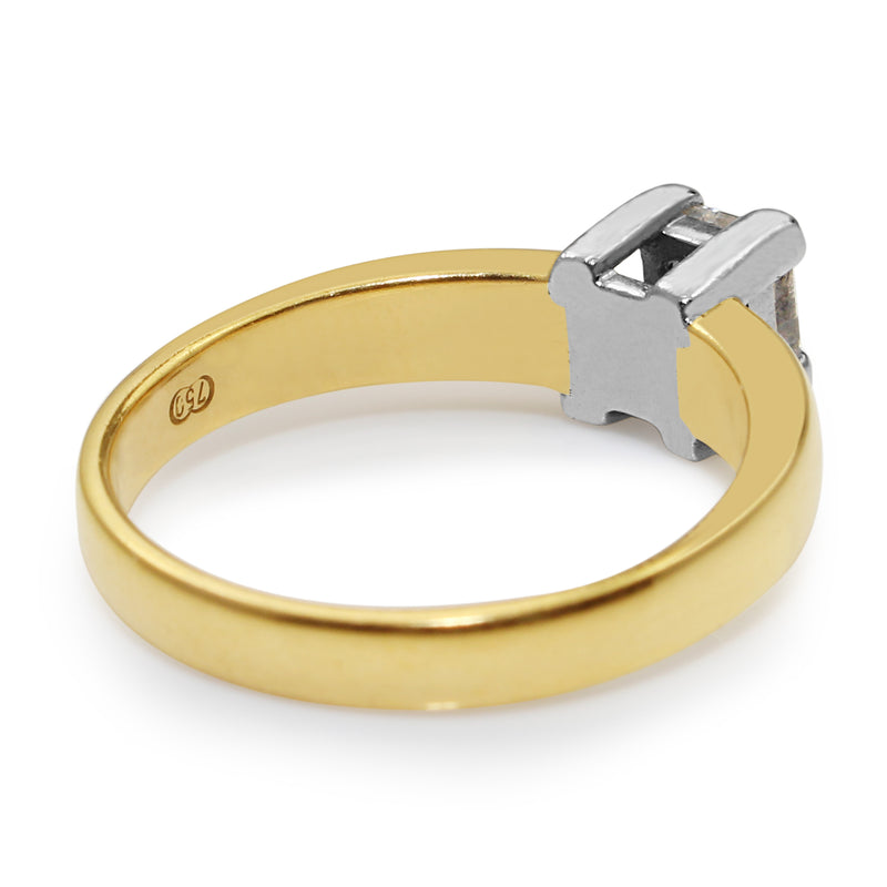 18ct Yellow and White Gold Princess Cut Diamond Solitaire