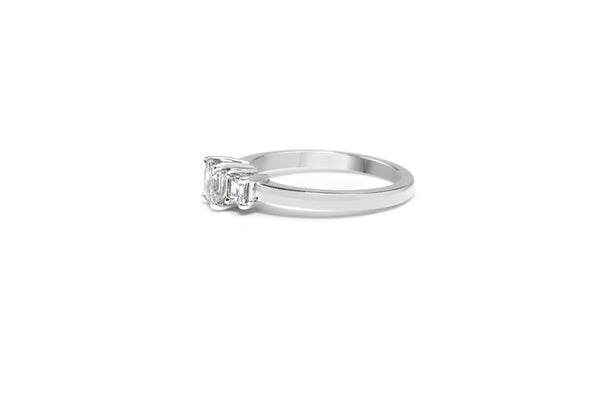 Platinum Asscher and Emerald Cut Diamond 3 Stone Ring