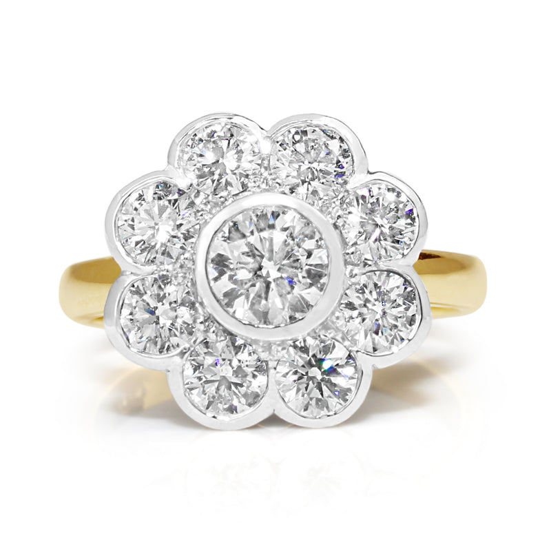 18ct Yellow and White Gold Daisy Diamond Ring