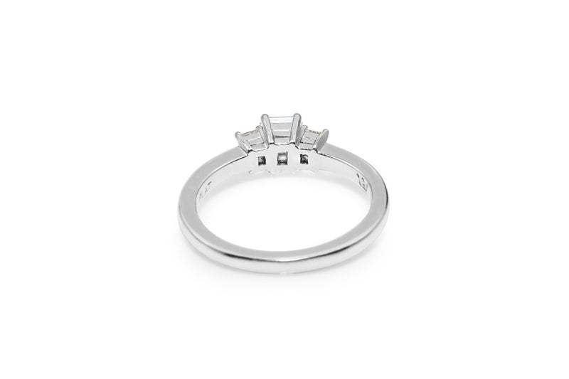 Platinum Asscher and Emerald Cut Diamond 3 Stone Ring