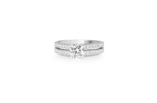 18ct White Gold Double Row Diamond Solitaire Ring