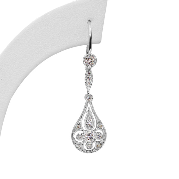 18ct White Gold Art Deco Style Diamond Drop Earrings