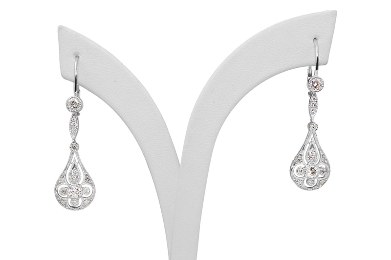 18ct White Gold Art Deco Style Diamond Drop Earrings