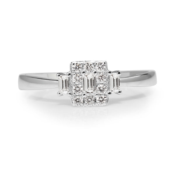 18ct White Gold Fine Baguette Halo Diamond Ring