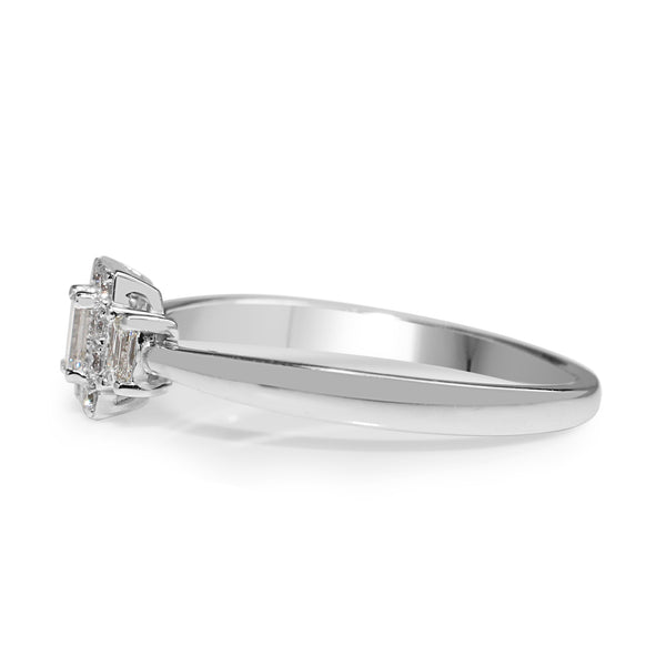 18ct White Gold Fine Baguette Halo Diamond Ring